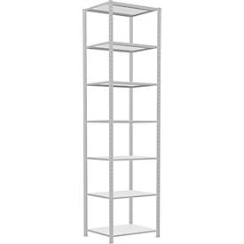 Schulte Lagertechnik Fachbodenregal Stecksystem MultiPlus250, Grundregal, 7 Fachböden, Kreuzstrebe, B 750 x T 600 x H 3000 mm, Lichtgrau RAL 7035