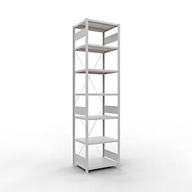 Schulte Lagertechnik Fachbodenregal Stecksystem MultiPlus250, Grundregal, 7 Fachböden, Kreuzstrebe, B 750 x T 600 x H 3000 mm, Lichtgrau RAL 7035