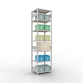 Schulte Lagertechnik Fachbodenregal Stecksystem MultiPlus250, Grundregal, 7 Fachböden, Kreuzstrebe, B 750 x T 600 x H 3000 mm, Lichtgrau RAL 7035