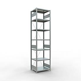 Schulte Lagertechnik Fachbodenregal Stecksystem MultiPlus250, Grundregal, 7 Fachböden, Kreuzstrebe, B 750 x T 600 x H 3000 mm, silbergrau/verzinkt