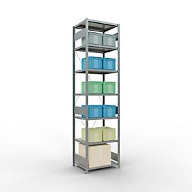 Schulte Lagertechnik Fachbodenregal Stecksystem MultiPlus250, Grundregal, 7 Fachböden, Kreuzstrebe, B 750 x T 600 x H 3000 mm, silbergrau/verzinkt