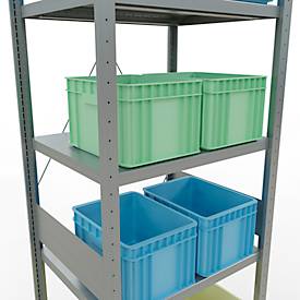 Schulte Lagertechnik Fachbodenregal Stecksystem MultiPlus250, Grundregal, 7 Fachböden, Kreuzstrebe, B 750 x T 600 x H 3000 mm, silbergrau/verzinkt
