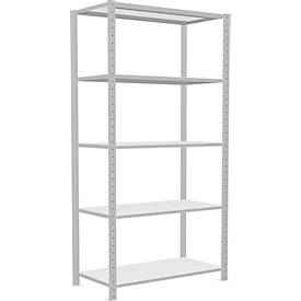 Schulte Lagertechnik Fachbodenregal Steckystem MULTIplus250, Grundregal, B 1000 x T 500 x H 2000 mm, 5 Böden, Kreuzstrebe, bis 1300 kg, lichtgrau