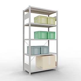 Schulte Lagertechnik Fachbodenregal Steckystem MULTIplus250, Grundregal, B 1000 x T 500 x H 2000 mm, 5 Böden, Kreuzstrebe, bis 1300 kg, lichtgrau
