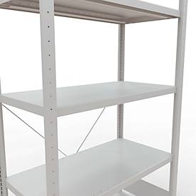 Schulte Lagertechnik Fachbodenregal Steckystem MULTIplus250, Grundregal, B 1000 x T 500 x H 2000 mm, 5 Böden, Kreuzstrebe, bis 1300 kg, lichtgrau