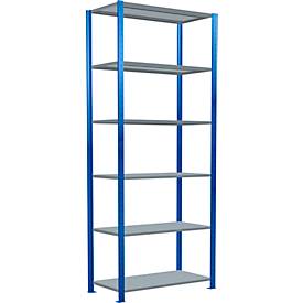 Schulte Lagertechnik Fachbodenregal Steckystem MULTIplus250, Grundregal, B 1000 x T 500 x H 2500 mm, 6 Böden, Kreuzstrebe, bis 1700 kg, enzianblau