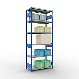 Schulte Lagertechnik Fachbodenregal Steckystem MULTIplus250, Grundregal, B 1000 x T 500 x H 2500 mm, 6 Böden, Kreuzstrebe, bis 1700 kg, enzianblau