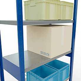 Schulte Lagertechnik Fachbodenregal Steckystem MULTIplus250, Grundregal, B 1000 x T 500 x H 2500 mm, 6 Böden, Kreuzstrebe, bis 1700 kg, enzianblau