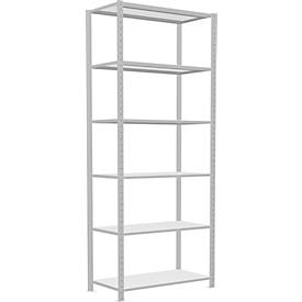 Schulte Lagertechnik Fachbodenregal Steckystem MULTIplus250, Grundregal, B 1000 x T 500 x H 2500 mm, 6 Böden, Kreuzstrebe, bis 1700 kg, lichtgrau