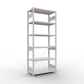 Schulte Lagertechnik Fachbodenregal Steckystem MULTIplus250, Grundregal, B 1000 x T 500 x H 2500 mm, 6 Böden, Kreuzstrebe, bis 1700 kg, lichtgrau