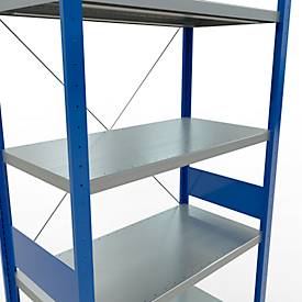 Schulte Lagertechnik Fachbodenregal Steckystem MULTIplus250, Grundregal, B 1000 x T 500 x H 3000 mm, 7 Böden, Kreuzstrebe, bis 2300 kg, enzianblau
