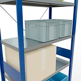 Schulte Lagertechnik Fachbodenregal Steckystem MULTIplus250, Grundregal, B 1000 x T 500 x H 3000 mm, 7 Böden, Kreuzstrebe, bis 2300 kg, enzianblau