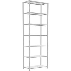 Schulte Lagertechnik Fachbodenregal Steckystem MULTIplus250, Grundregal, B 1000 x T 500 x H 3000 mm, 7 Böden, Kreuzstrebe, bis 2300 kg, lichtgrau