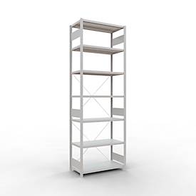 Schulte Lagertechnik Fachbodenregal Steckystem MULTIplus250, Grundregal, B 1000 x T 500 x H 3000 mm, 7 Böden, Kreuzstrebe, bis 2300 kg, lichtgrau