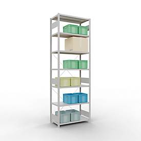 Schulte Lagertechnik Fachbodenregal Steckystem MULTIplus250, Grundregal, B 1000 x T 500 x H 3000 mm, 7 Böden, Kreuzstrebe, bis 2300 kg, lichtgrau