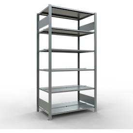 Schulte Lagertechnik MultiPlus150 klemloze kantoorstelling, basisrek, 6 legborden, met middenaanslag, B 1000 x D 600 x H 2000 mm, zilvergrijs/verzinkt