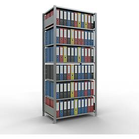 Schulte Lagertechnik MultiPlus150 klemloze kantoorstelling, basisrek, 7 legborden, zonder middenaanslag, B 1000 x D 600 x H 2300 mm, zilvergrijs/verzinkt