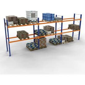 Schulte Lagertechnik Palettenregal, Grundregal, B 8444 x T 1100 x H 3000 mm, 3 Ebenen, Palettengewicht bis 500 kg, Feldlast 5395 kg, blau/orange