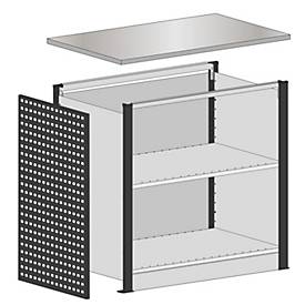 Schulte Lagertechnik Startmodul für erweiterbares Thekensystem MULTIplus, 2 Modulrahmen/1 Abschlussblende, mit Arbeitsplatte, Breite Aufsatz 1056 mm