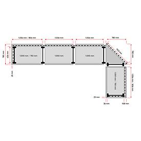 Schulte Lagertechnik Startmodul für erweiterbares Thekensystem MULTIplus, 2 Modulrahmen/1 Abschlussblende, mit Arbeitsplatte, Breite Aufsatz 1056 mm