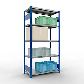 Schulte Lagertechnik Steckregal MULTIplus250, Grundregal, 2000 x 1000 x 500 mm, 5 Fachböden, 250 kg, RAL 5010 enzianblau/verzinkt