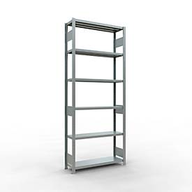 Schulte Lagertechnik Steckregal MULTIplus250, Grundregal, 6 Fachböden, 2500 x 1000 x 300 mm, Stahl, verzinkt, silbergrau, 250 kg pro Fachboden