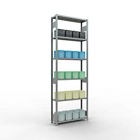 Schulte Lagertechnik Steckregal MULTIplus250, Grundregal, 7 Fachböden, 3000 x 1000 x 300 mm, verzinkt, 250 kg pro Fachboden