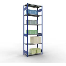 Schulte Lagertechnik Steckregal MULTIplus250, Grundregal, B 1000 x T 500 x H 3000 mm, Stahl, RAL 5010 enzianblau/verzinkt