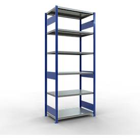 Schulte Lagertechnik Steckregal MULTIplus250, Grundregal, B 1000 x T 600 x H 2500 mm, 6 Fachböden, RAL 5010 Enzianblau/silbergrau