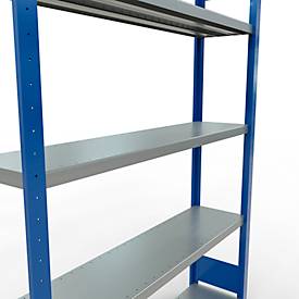 Schulte MULTIplus250 Steckregal, Grundregal, 5 Fachböden, bis 250 kg je Fachboden, werkzeuglos montierbar, B 1300 x T 300 x H 2000, enzianblau/verzinkt