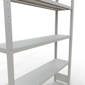 Schulte MULTIplus250 Steckregal, Grundregal, 5 Fachböden, bis 250 kg je Fachboden, werkzeuglos montierbar B 1300 x T 300 x H 2000, lichtgrau