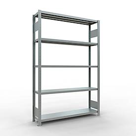 Schulte MULTIplus250 Steckregal, Grundregal, 5 Fachböden, bis 250 kg je Fachboden, werkzeuglos montierbar, B 1300 x T 300 x H 2000, silbergrau