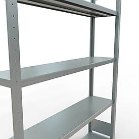 Schulte MULTIplus250 Steckregal, Grundregal, 5 Fachböden, bis 250 kg je Fachboden, werkzeuglos montierbar, B 1300 x T 300 x H 2000, silbergrau
