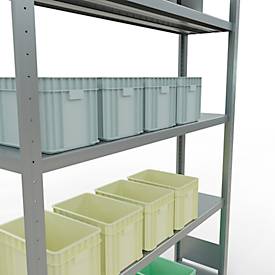 Schulte MULTIplus250 Steckregal, Grundregal, 5 Fachböden, bis 250 kg je Fachboden, werkzeuglos montierbar, B 1300 x T 300 x H 2000, silbergrau