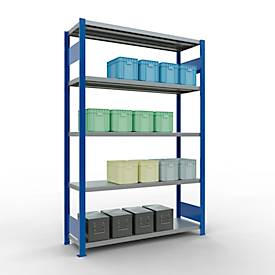 Schulte MULTIplus250 Steckregal, Grundregal, 5 Fachböden, bis 250 kg je Fachboden, werkzeuglos montierbar, B 1300 x T 400 x H 2000, enzianblau/verzinkt