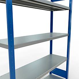 Schulte MULTIplus250 Steckregal, Grundregal, 5 Fachböden, bis 250 kg je Fachboden, werkzeuglos montierbar, B 1300 x T 400 x H 2000, enzianblau/verzinkt