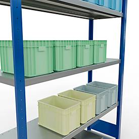 Schulte MULTIplus250 Steckregal, Grundregal, 5 Fachböden, bis 250 kg je Fachboden, werkzeuglos montierbar, B 1300 x T 400 x H 2000, enzianblau/verzinkt