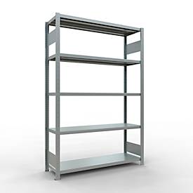 Schulte MULTIplus250 Steckregal, Grundregal, 5 Fachböden, bis 250 kg je Fachboden, werkzeuglos montierbar B 1300 x T 400 x H 2000, silbergrau