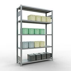 Schulte MULTIplus250 Steckregal, Grundregal, 5 Fachböden, bis 250 kg je Fachboden, werkzeuglos montierbar B 1300 x T 400 x H 2000, silbergrau