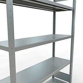 Schulte MULTIplus250 Steckregal, Grundregal, 5 Fachböden, bis 250 kg je Fachboden, werkzeuglos montierbar B 1300 x T 400 x H 2000, silbergrau