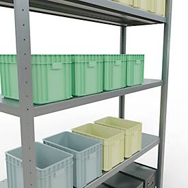 Schulte MULTIplus250 Steckregal, Grundregal, 5 Fachböden, bis 250 kg je Fachboden, werkzeuglos montierbar B 1300 x T 400 x H 2000, silbergrau