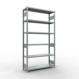 Schulte MULTIplus250 Steckregal, Grundregal, 5 Fachböden, bis 250 kg je Fachboden, werkzeuglos montierbar B 1300 x T 400 x H 2500, silbergrau