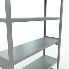 Schulte MULTIplus250 Steckregal, Grundregal, 5 Fachböden, bis 250 kg je Fachboden, werkzeuglos montierbar B 1300 x T 400 x H 2500, silbergrau