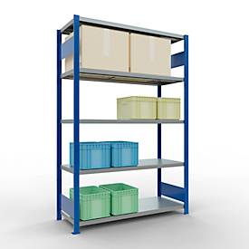 Schulte MULTIplus250 Steckregal, Grundregal, 5 Fachböden, bis 250 kg je Fachboden, werkzeuglos montierbar, B 1300 x T 500 x H 2000, enzianblau/verzinkt
