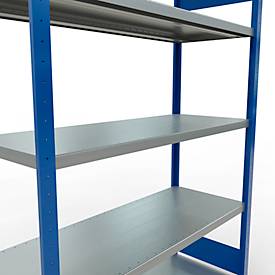 Schulte MULTIplus250 Steckregal, Grundregal, 5 Fachböden, bis 250 kg je Fachboden, werkzeuglos montierbar, B 1300 x T 500 x H 2000, enzianblau/verzinkt