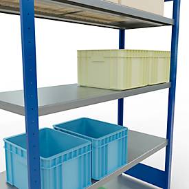 Schulte MULTIplus250 Steckregal, Grundregal, 5 Fachböden, bis 250 kg je Fachboden, werkzeuglos montierbar, B 1300 x T 500 x H 2000, enzianblau/verzinkt