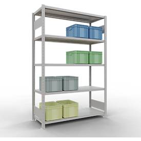 Schulte MULTIplus250 Steckregal, Grundregal, 5 Fachböden, bis 250 kg je Fachboden, werkzeuglos montierbar, B 1300 x T 500 x H 2000, lichtgrau
