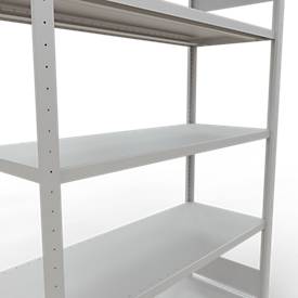 Schulte MULTIplus250 Steckregal, Grundregal, 5 Fachböden, bis 250 kg je Fachboden, werkzeuglos montierbar, B 1300 x T 500 x H 2000, lichtgrau