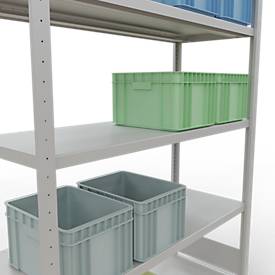 Schulte MULTIplus250 Steckregal, Grundregal, 5 Fachböden, bis 250 kg je Fachboden, werkzeuglos montierbar, B 1300 x T 500 x H 2000, lichtgrau