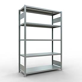 Schulte MULTIplus250 Steckregal, Grundregal, 5 Fachböden, bis 250 kg je Fachboden, werkzeuglos montierbar B 1300 x T 500 x H 2000, silbergrau